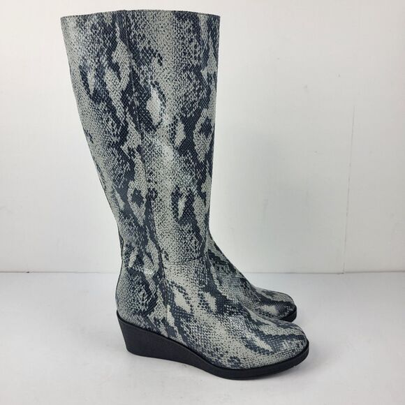 Aerosoles Brenna Knee High Wedge Boots Grey Snake Print Size 7.5M - Picture 6 of 11
